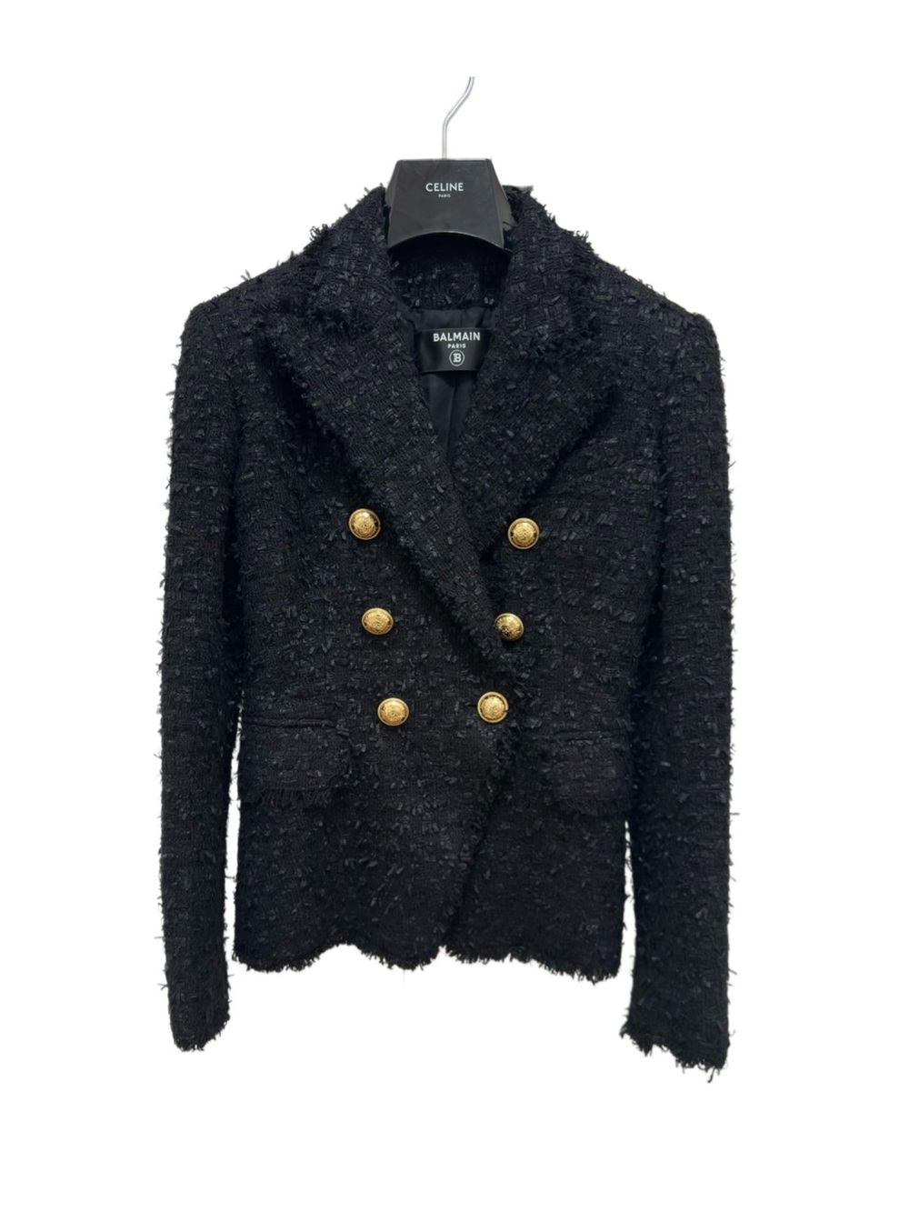 ❌sold❌Balmain Black Tweed Double-Breasted Blazer with Gold Buttons